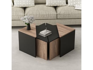 Set de 4 tables basses frederikshavn carrées gigognes effet chêne anthracite [en.casa]