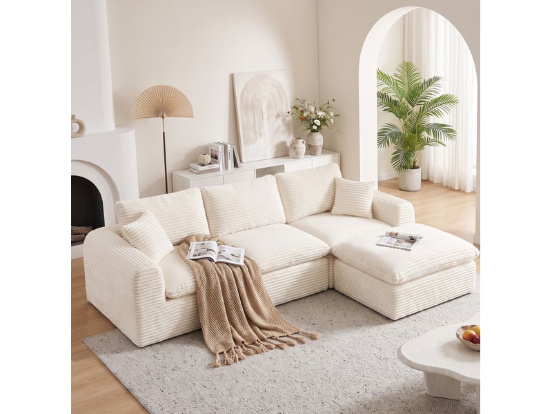  Canapé d’angle modulable 3 places 280x180x65 cm beige  - Conforama B