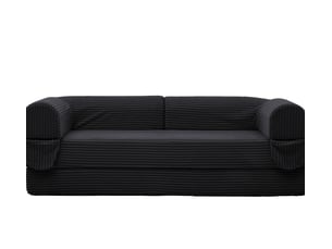 Canapé droit 2 places noir - canapé lit convertible avec rangement intégré et tissu côtelé