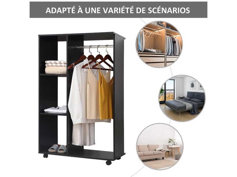  Armoire penderie armoire de rangement mobile panneaux de particules noir  - Conforama E