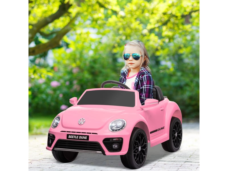  Voiture électrique pour enfants, coccinelle vw, 3-5 kmh, avec télécommande et musique, rose  - Conforama C