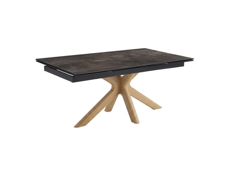  Table extensible 180 à 260 cm en céramique gris vieilli pied croisé plaqué en bois de chêne clair - maine 12  - Conforama A