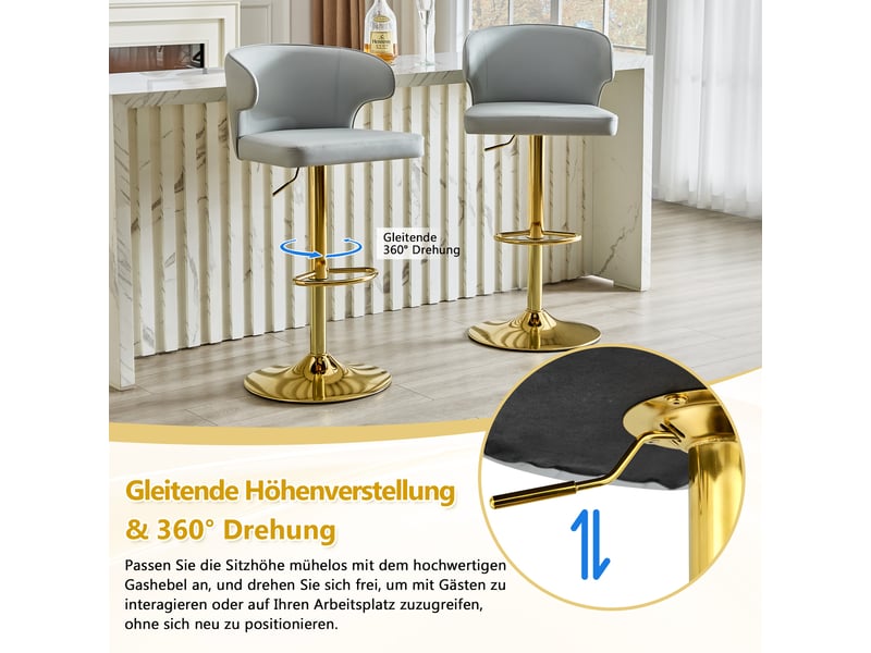  Lot de 2 tabourets de bar réglables,49,7x45x110 cm,pivotants,pu,gris clair  - Conforama E