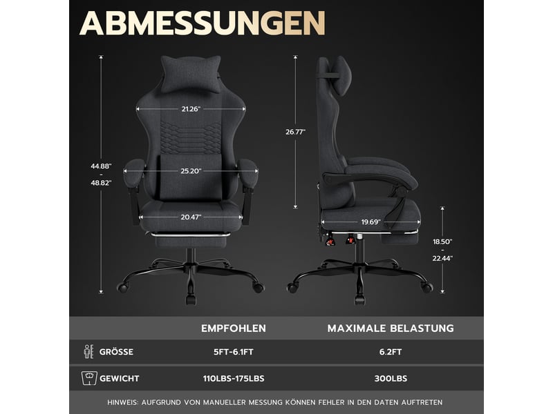  Chaise gaming en tissu noir avec repose-pieds rétractable, dossier inclinable et soutien lombaire intégré  - Conforama C