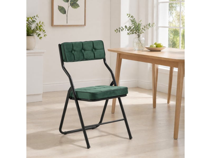  Lot de 2 chaises pliantes de salle à manger en velours vert  - Conforama B