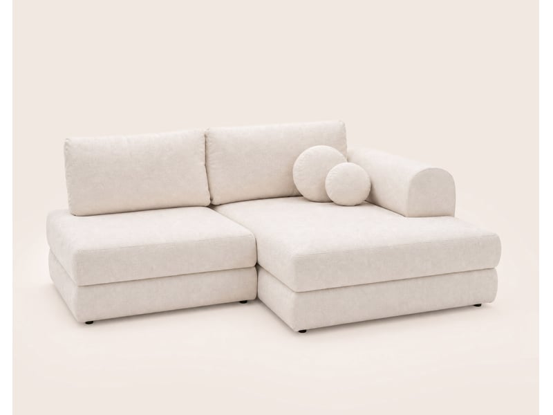  April - canapé d'angle droit 4 places convertible avec coffre en velours texturé - best mobilier - beige APRIL - Conforama E