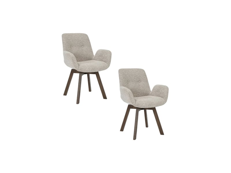  Lot de 2 chaises design sorrano pivotantes à 360° en tissu tweed taupe et pieds en chêne foncé  - Conforama A