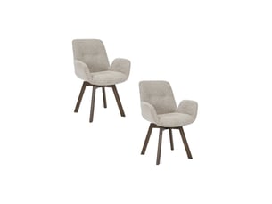 Lot de 2 chaises design sorrano pivotantes à 360° en tissu tweed taupe et pieds en chêne foncé