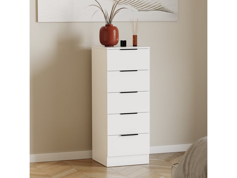  Commode trega 5 tiroirs étroite, chambre, rangement, petit espace, 90x34,5x36cm, noir 3332113 - Conforama B