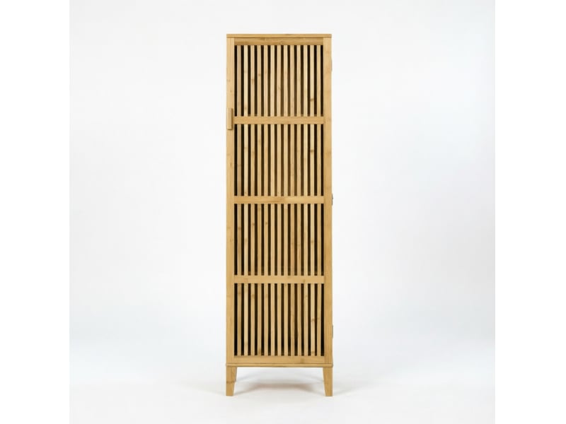  Armoire de rangement haute avec porte à lamelles et 4 étagères en bambou naturel pour salle de bain 40 × 30 × 140 cm  - Conforama A