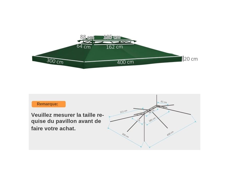  Parasol de jardin - protection solaire - polyester - vert - 300 x 400 x 20 cm - terrasse balcon jardin - structure stable 84C-102GN - Conforama D