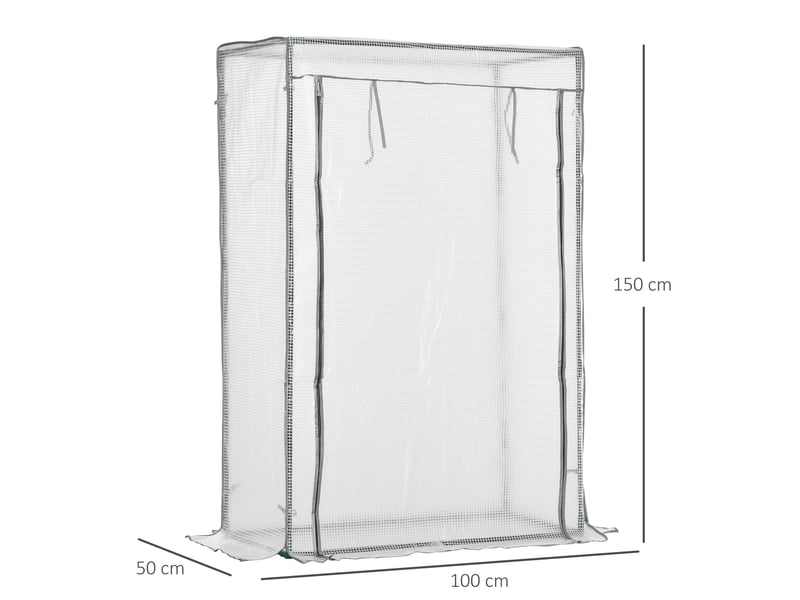  Serre de jardin, serre de balcon, bâche renforcée pe, châssis en acier, porte zippée enroulable, 100 x 50 x 150 cm blanc  - Conforama E