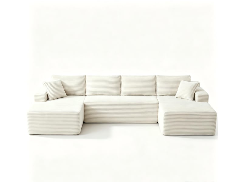 Canapé modulable en u 6 places en velours côtelé beige sans armature  - Conforama A