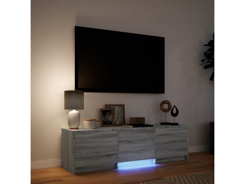  Meuble tv - banc tv - meuble de rangement avec led 140x34x40 cm gris sonoma bois d’ingénierie  - Conforama D