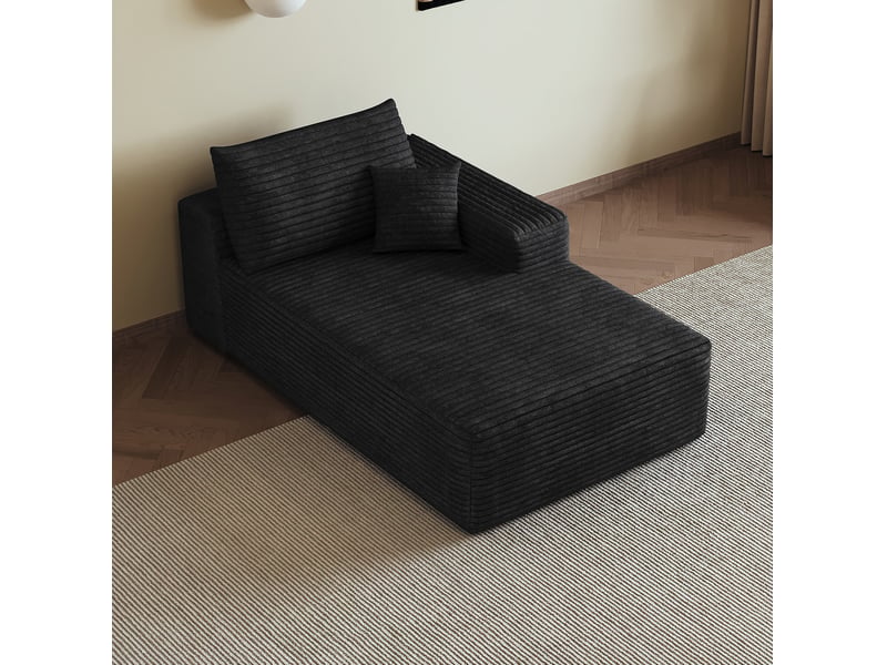  Canapé d'angle réversible modulaire avec méridienne, sans montage, assise moelleuse, en tissu côtelé noir  - Conforama B