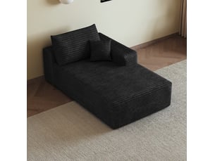 Canapé d'angle réversible modulaire avec méridienne, sans montage, assise moelleuse, en tissu côtelé noir
