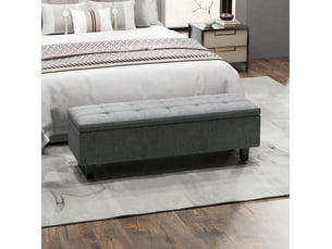 Banc coffre 138x40x45 cm, rangement sous assise, tissu aspect lin, meuble chambre et salon, pieds en bois, gris foncé