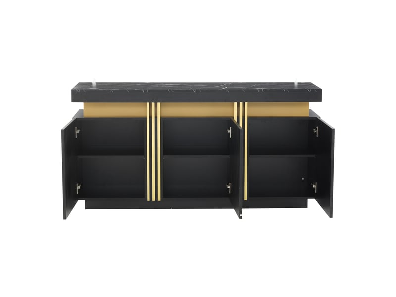  Buffet moderne noir et or 140 cm, bahut 3 portes avec étagères réglables, effet marbre  - Conforama W