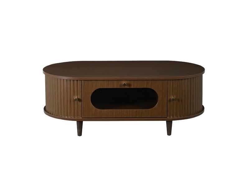  Table basse en mdf coloris noyer avec tiroir et portes rideaux 100x50x36 cm - pangivo  - Conforama A