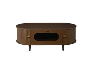 Table basse en mdf coloris noyer avec tiroir et portes rideaux 100x50x36 cm - pangivo
