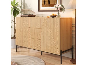 Buffet moderne en bois naturel 115cm, meuble de rangement avec 2 portes et tiroir, pieds métal