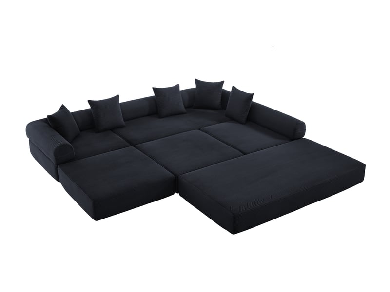 Canapé familial modulaire noir avec rangement modules combinables montage facile adapté aux animaux - Conforama E