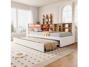 Lit avec rangement 90x200 cm ELVMI coloris beige