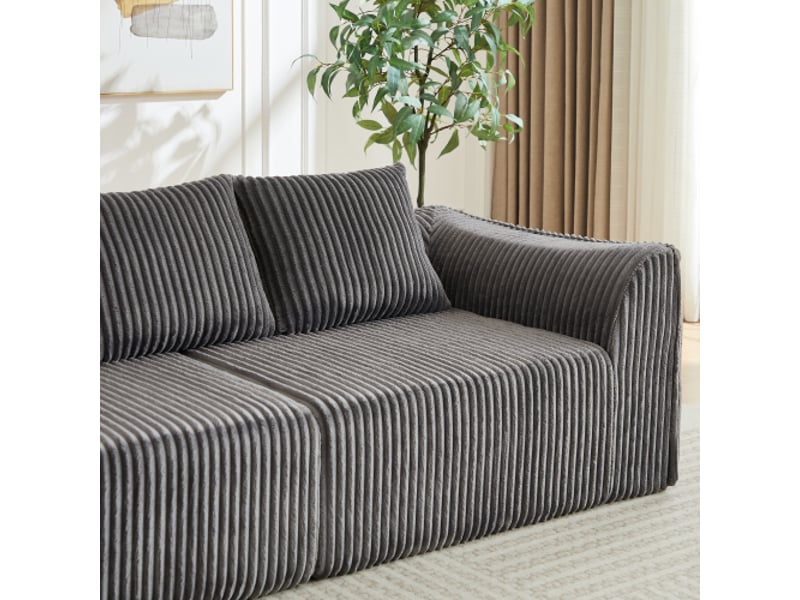  Canapé velours côtelé gris - lignes épurées, dossier inclinable, 5 coussins - confort moderne pour salon  - Conforama D