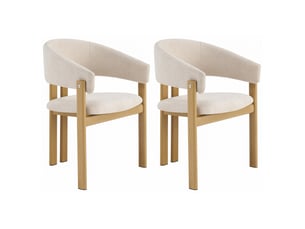 Lot de 4 chaises de salle à manger 61,5x52,5x83 cm avec accoudoirs, métal effet bois et lin, beige et bois clair