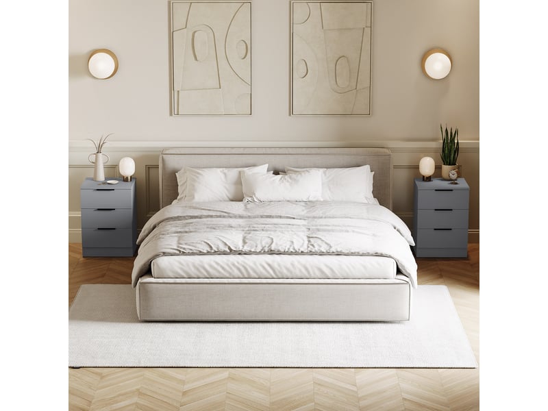  Table de chevet trega 3 tiroirs, commode de nuit, chambre, set de 2, 50x39x28cm, gris 3332102 - Conforama C