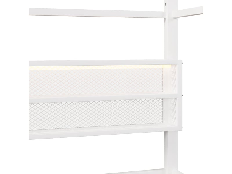  Lit cabane enfant 90x200 cm blanc en métal, barrière de sécurité, éclairage led 7 couleurs pour chambre  - Conforama E