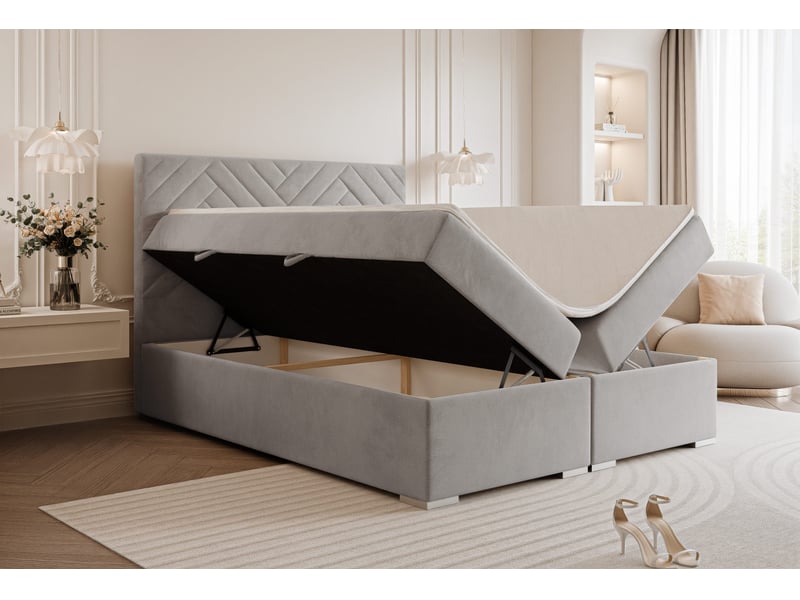  Lit coffre nerea - 160x200 cm - avec matelas et surmatelas - velours dense - gris clair NEREA - Conforama C