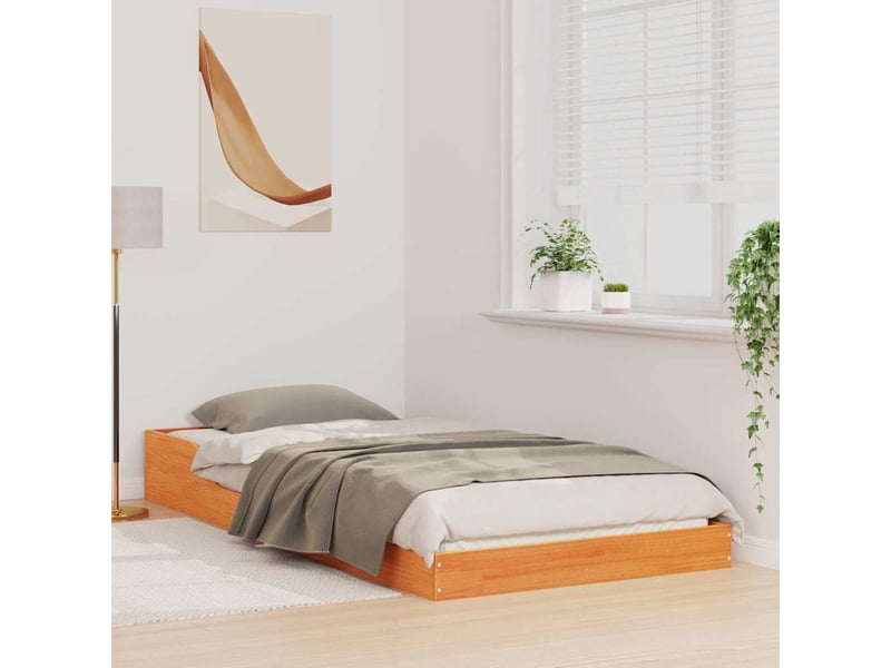  Lit simple- lit adulte -  cadre de lit brun  100 x 200 cm pin massif  - Conforama C