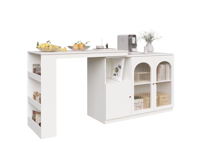  Meuble bar rotatif 360° blanc avec portes vitrées et rangement, 120 x 40 x 97 cm  - Conforama A