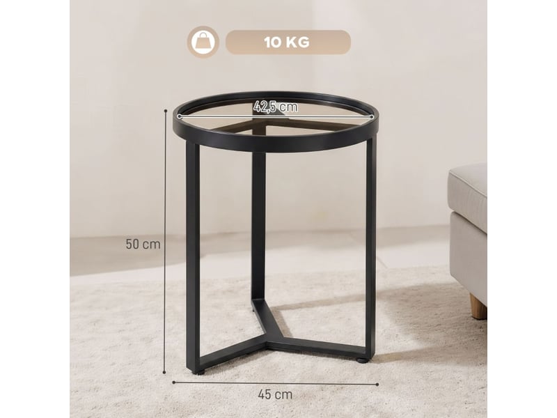  Table d'appoint plateau rond en verre trempé piètement métallique géométrique format compact coloris noir  - Conforama C