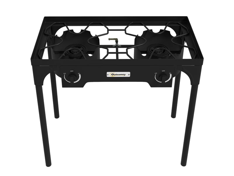  Réchaud 2 brûleurs au propane portable 92000 btuh avec 2 pieds amovibles pour extérieur, camping, métal moulé  - Conforama A