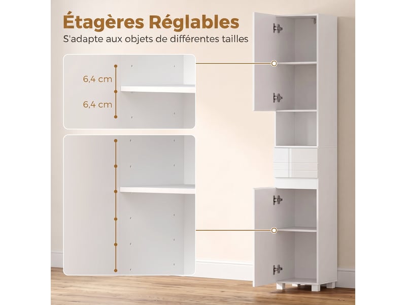 Colonne de salle de bain 2 portes 1 tiroir 1 niche blanc brillant 30 x 30 x 170 cm  - Conforama E