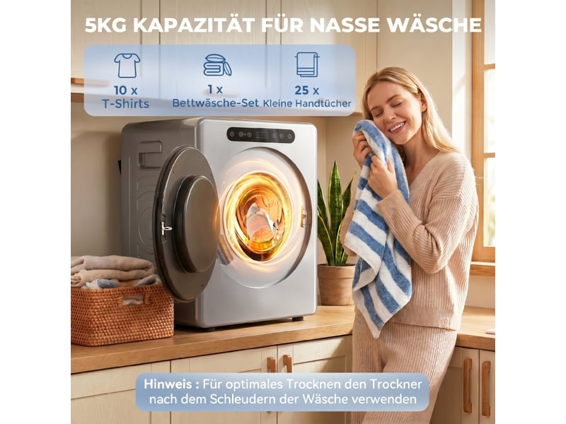 Sèche-linge - 5 kg - programmes de séchage - stainless steel - argent - 49 x 43 x 61 cm - pose libre - linge quotidien B61-010V90SR - Conforama E