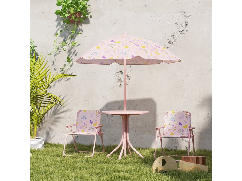  Ensemble de jardin pliable pour enfants avec 2 chaises, une table et un parasol réglable pour les enfants de 2 à 5 ans, rose  - Conforama C