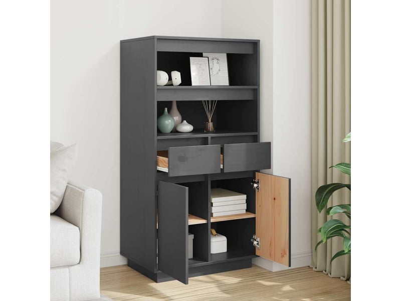  Buffet haut - bahut - meuble de rangement gris 60x40x116,5 cm bois massif de pin  - Conforama C