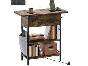 Bout de canapé 60x29,8x58,5 cm avec prises et ports usb, 2 niveaux, panneau de particules, marron rustique