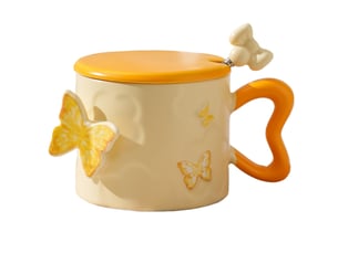 Mug en céramique, motif papillon, jaune, 350 ml