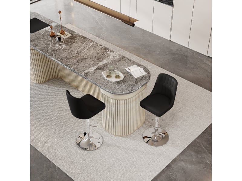 Lot de 2 tabourets de bar réglables 360°, dossier capitonné noir pu cuir, pieds métal argenté – idéal îlot de cuisine - Conforama D