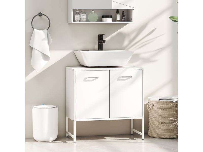  Meuble sous lavabo blanc, 2 portes à fermeture douce, 60 x 33 x 60,5 cm  - Conforama C