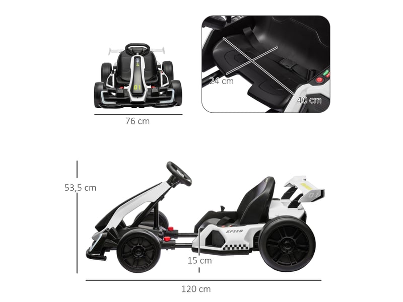 Karting électrique 24 v pour enfants avec fonction drift, 6-12 ans, blanc - Conforama E
