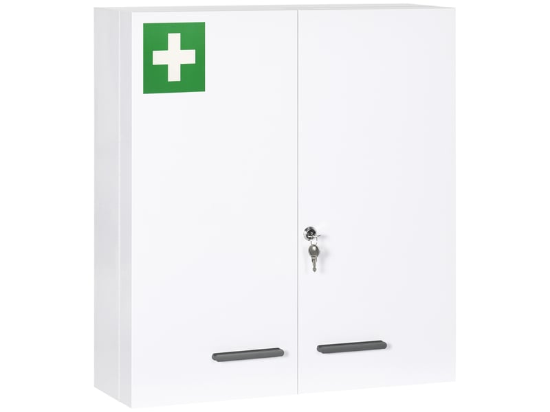  Armoire à pharmacie 6 étagères avec serrure et 2 clés de sécurité, 55x18x60 cm, blanc  - Conforama A