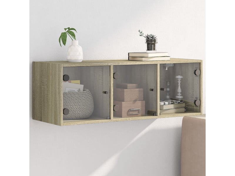  Armoire murale salon, meuble de rangement avec portes en verre chêne sonoma 102x37x35 cm  - Conforama B