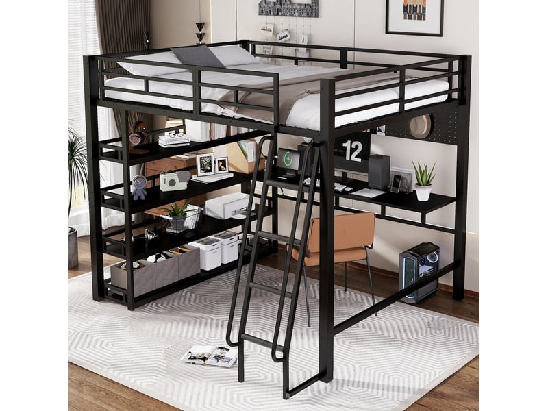  Lit mezzanine 140x200 cm coloris noir métal lit enfant noir - Conforama E