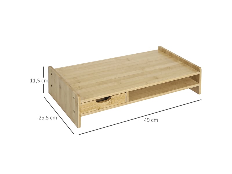  Support d'écran avec tiroir et compartiment en bambou naturel 49 x 25.5 x 11.5 cm  - Conforama C