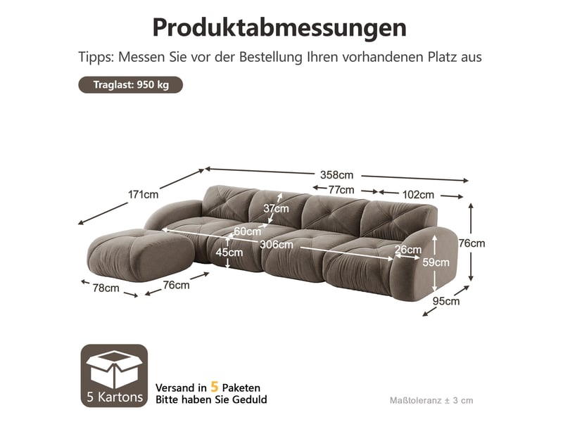 Canapé d’angle modulable 4 places avec repose-pieds en chenille taupe - Conforama E
